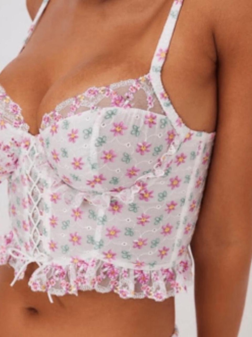 For Love And Lemons Pink Floral Lace-Up Bustier